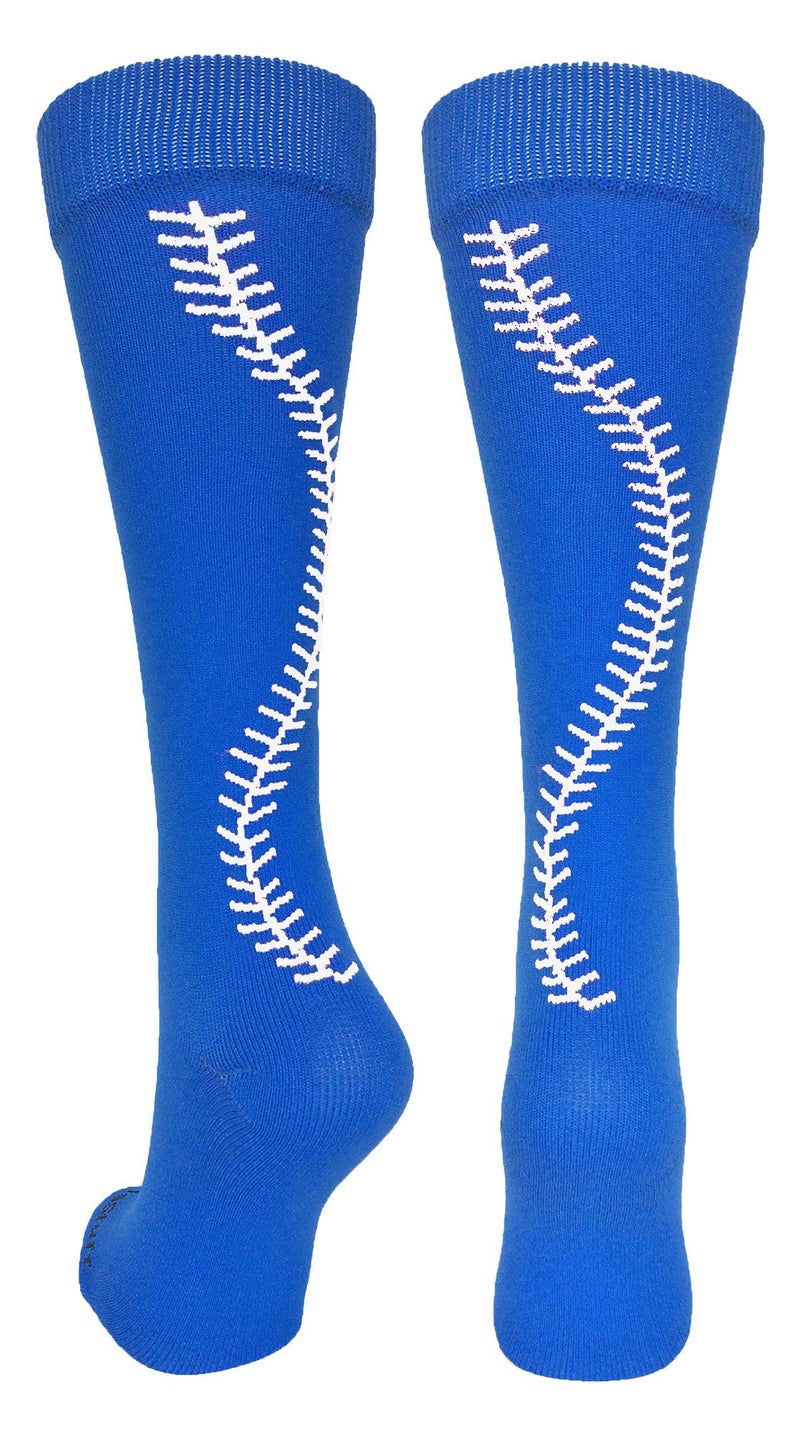 MadSportsStuff Softball Socks with Stitches Over the Calf (Royal/White, Medium) - Image 1